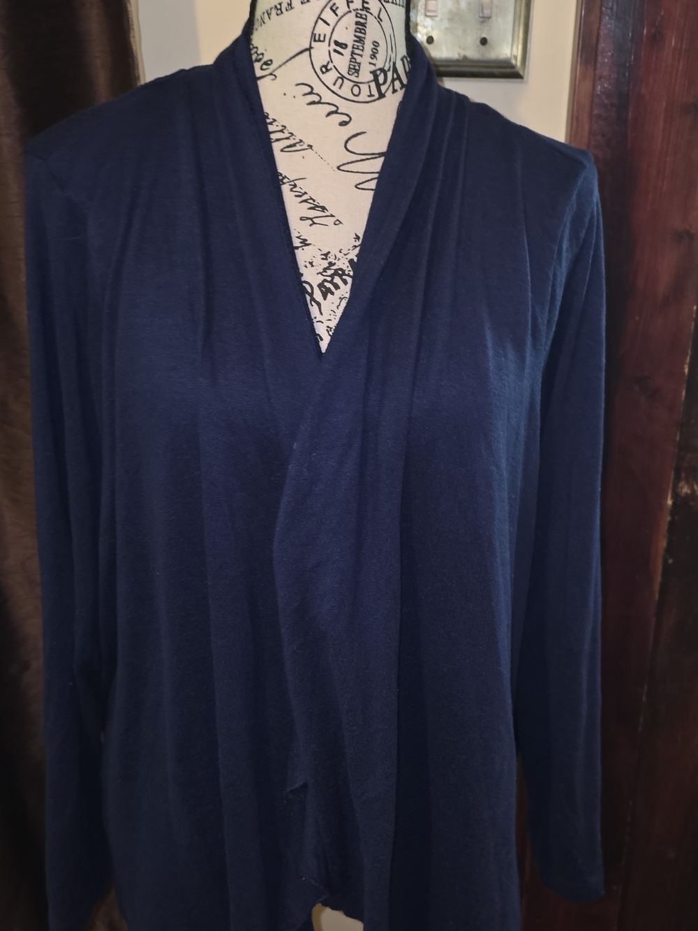 Kim Rogers Intimate Navy Draped Open-Front Cardigan 1X